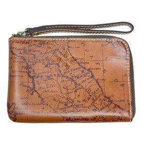 Patricia Nash Signature Map print Capri wristlet wallet clutch Brown leather